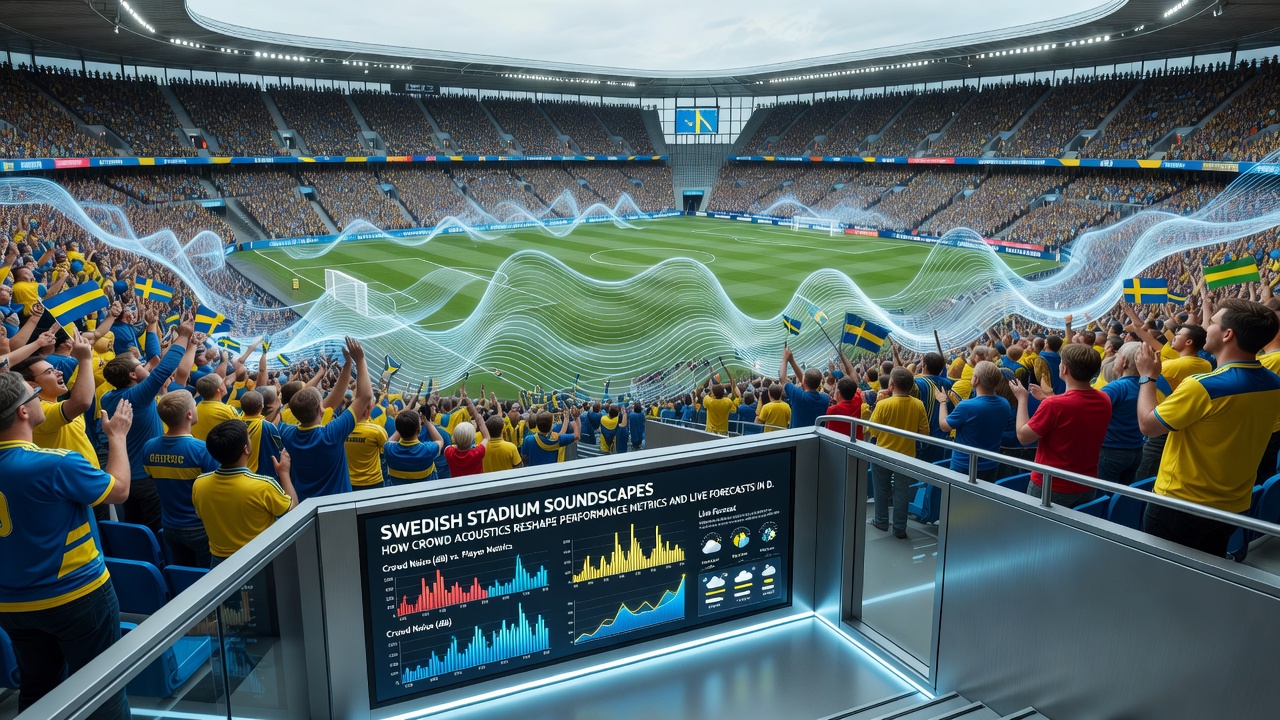 Acoustic sensors positioned around a Swedish pitch capturing crowd noise levels during a league match