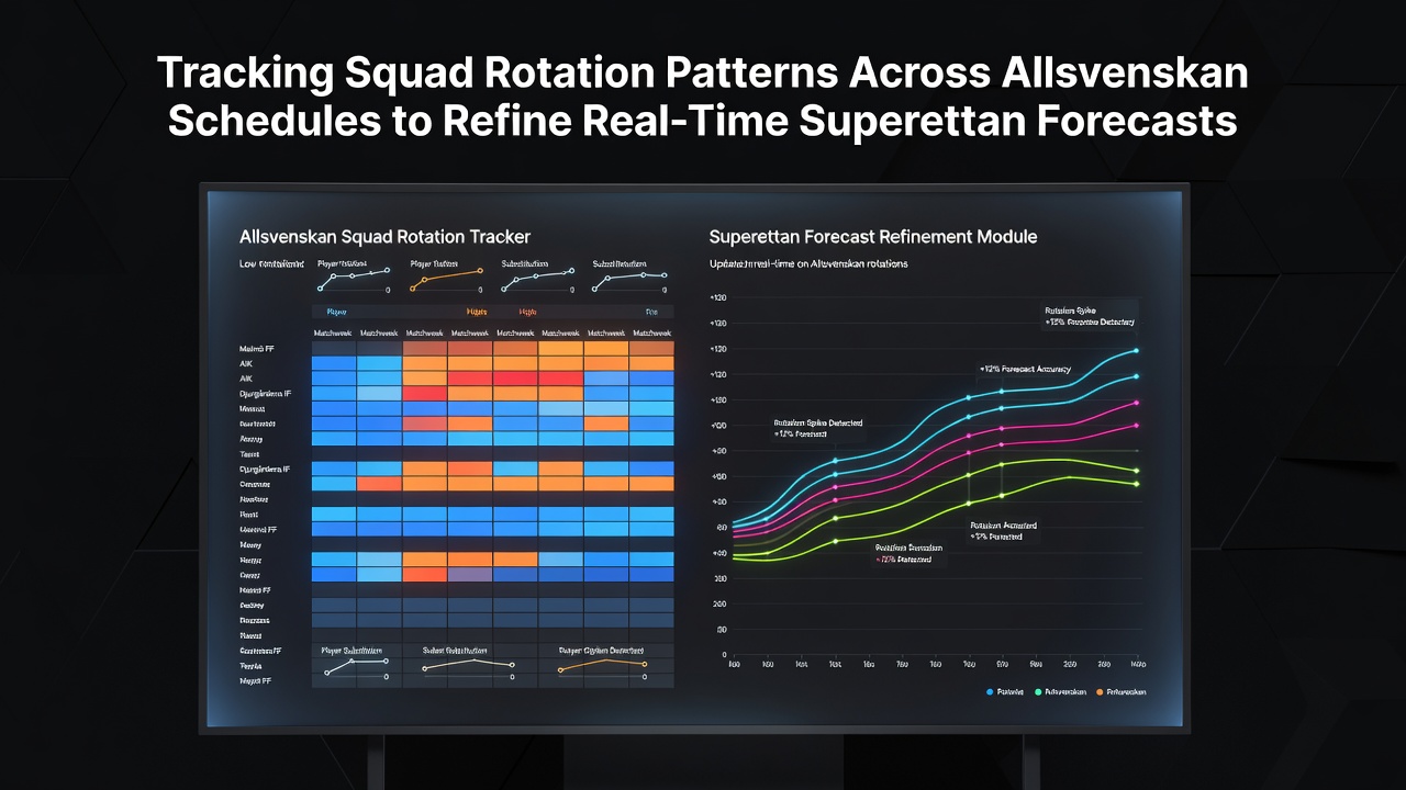 Analysts reviewing squad rotation charts and player availability data on multiple screens